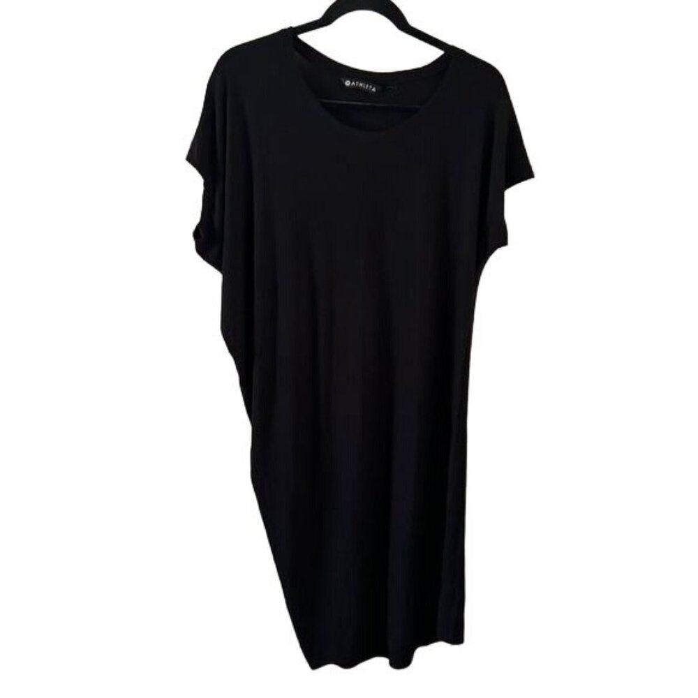 Athleta Asymmetrical Black Short Sleeve Dress Sz Small